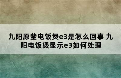 九阳原釜电饭煲e3是怎么回事 九阳电饭煲显示e3如何处理